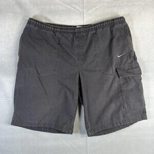 Vintage Nike Cargo Shorts Mens Large Black Faded Swoosh Drawstring Canvas Y2K